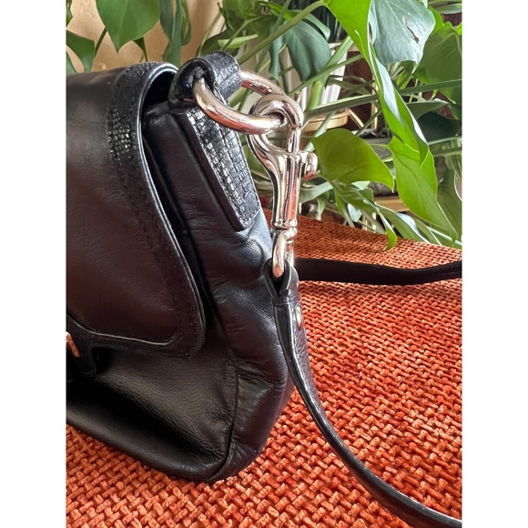 Coach Black Leather Crossbody Bag Lizard Trim Silver Hardware - Picture 9 of 13